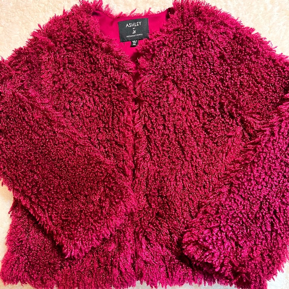 Ashley by 26 International Size M Crimson Red Fuzzy Sherpa Jacket.